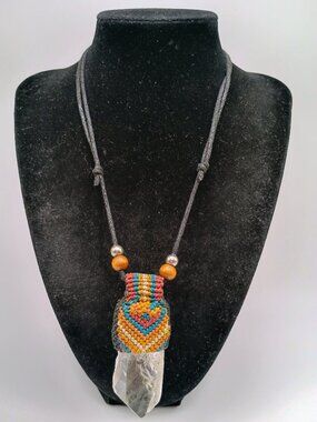 Handmade Macrame Quartz Crystal Amulet Necklace